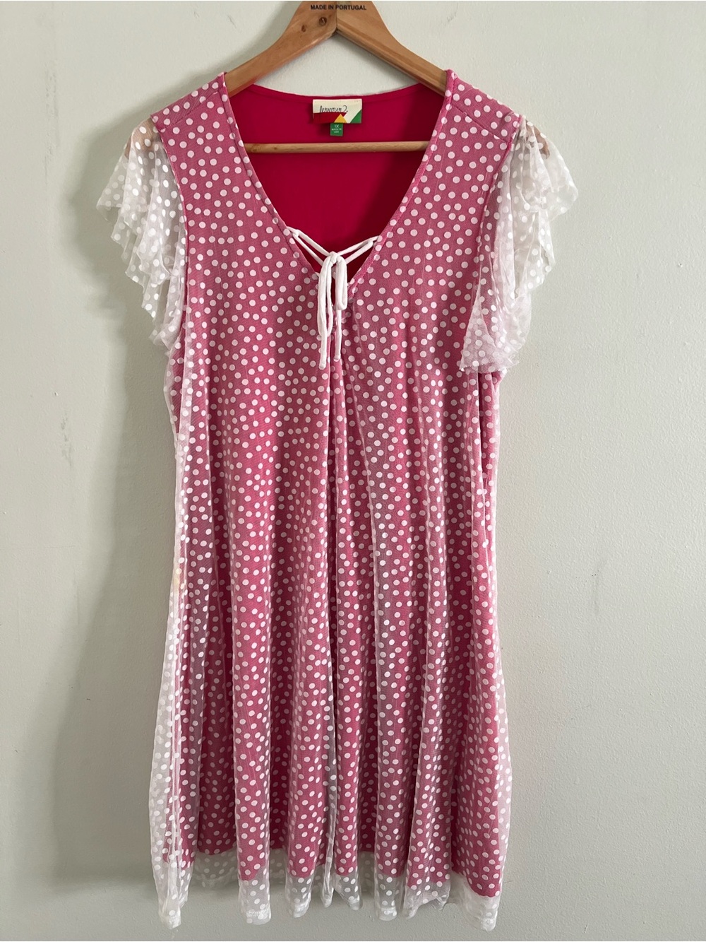 Fervour ModCloth Red White Polka Dot Ruffle Sleeve Tie Front Dress Size 1X